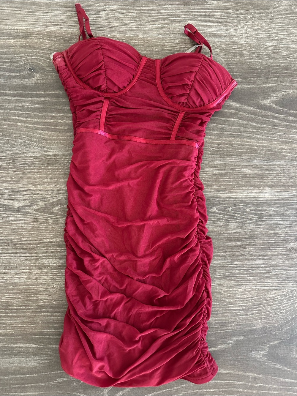 Windsor wine color Ruched Mini Dress with Underwire Bust